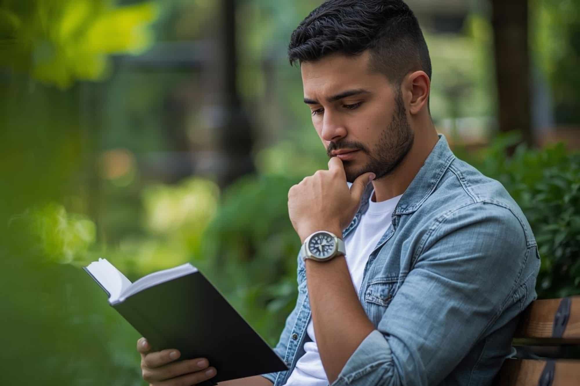 A man reflecting quietly in a natural setting, representing a focus on personal growth and self-awareness over rigid identity labels.